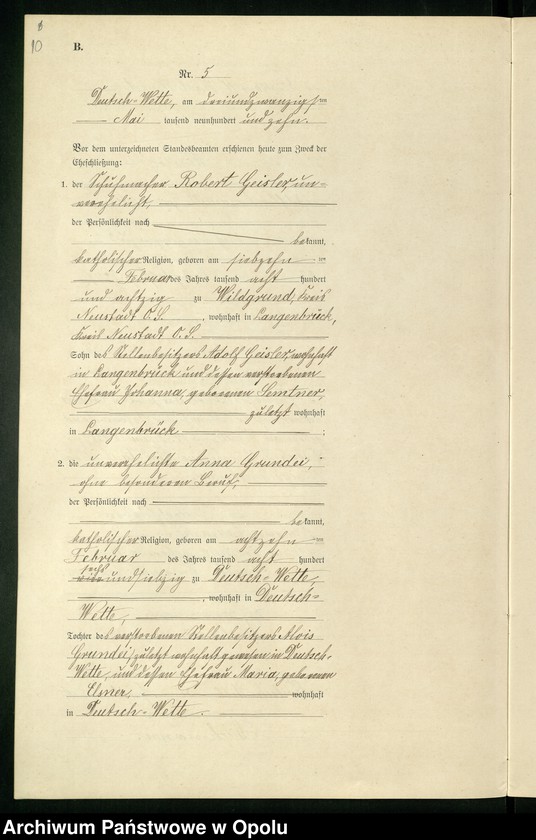 Obraz 14 z jednostki "Heirats-Register (Neben-Register) Standesamt Deutsch-Wette 1910"