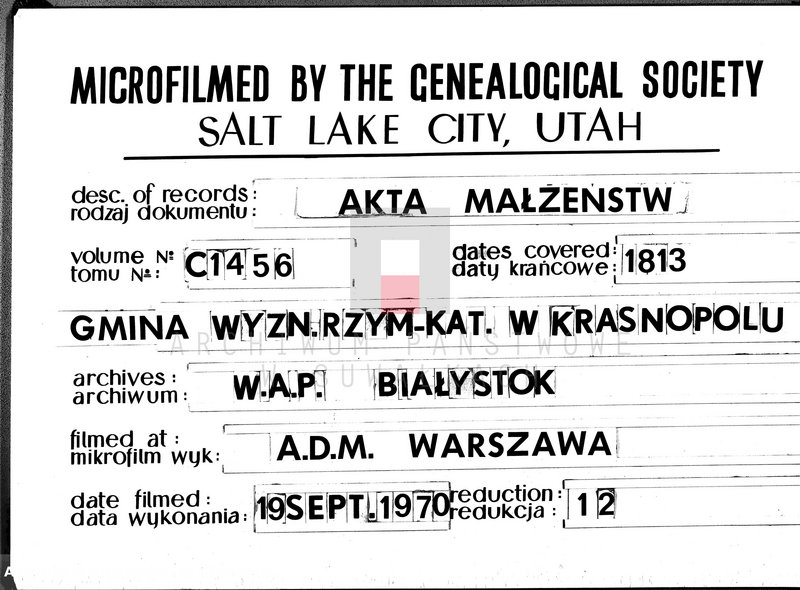 image.from.unit.number "Akta Cywilne Małżeństwa Gminy Krasnopolskiey Pttu Seyneńskiego Deptu Łomżyńskiego 1813 R."