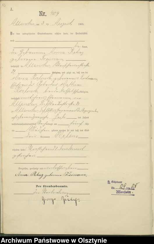 image.from.unit.number "Geburts-Haupt-Register Tom II, Nr 399 - 722"