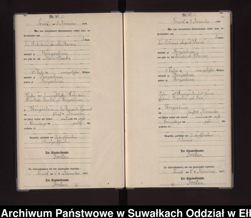 image.from.unit.number "Sterbe-Neben-Register des Königlichen Preussischen Standes-Amtes Gneist Kreis Lötzen"