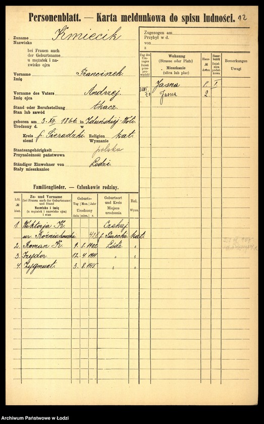 Obraz 14 z jednostki "[Spis ludności Łodzi] Kmiecik - Knittel"
