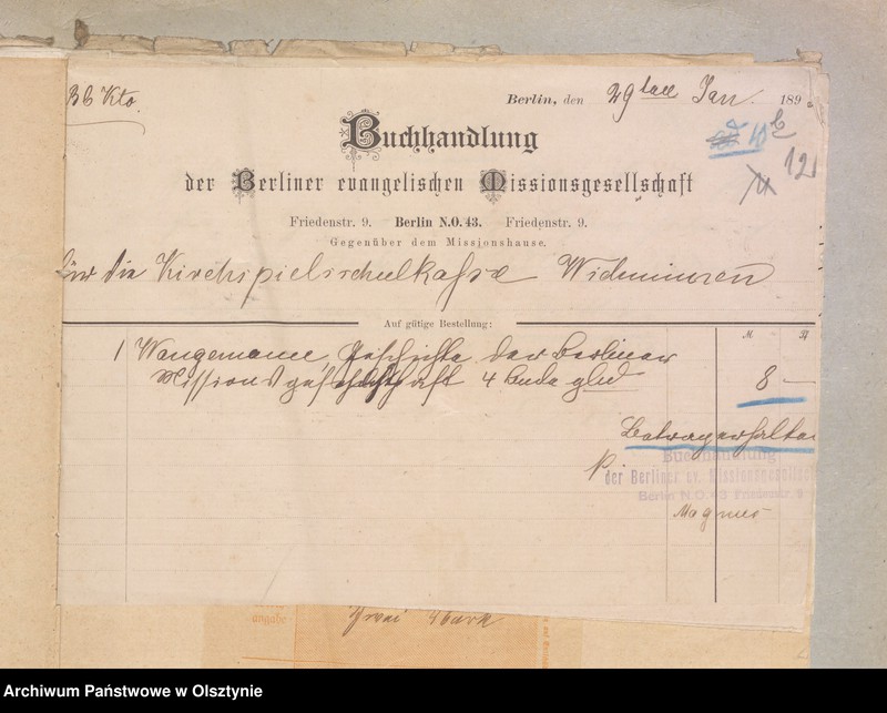 image.from.unit.number "Einnahme und Ausgabe Beläge der Kirchspiels Schulkasse zu Widminnen"