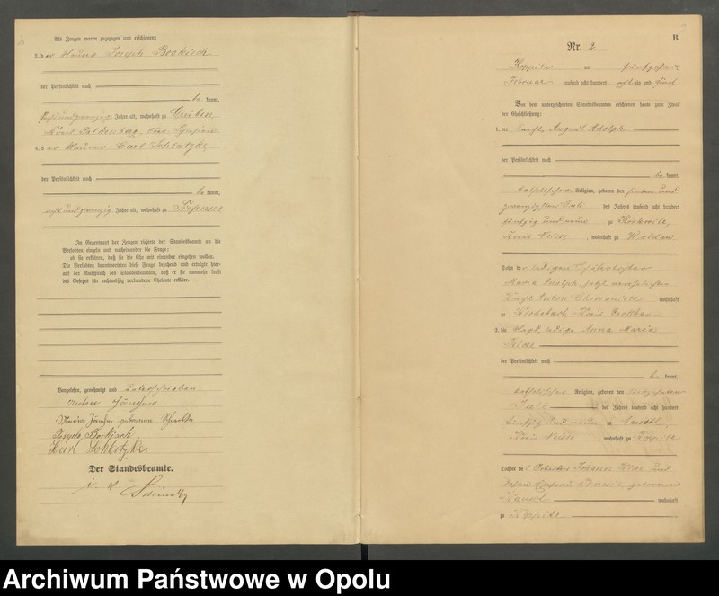 Obraz 4 z jednostki "Heiraths-Haupt-Register Standesamts Koppitz pro 1885"