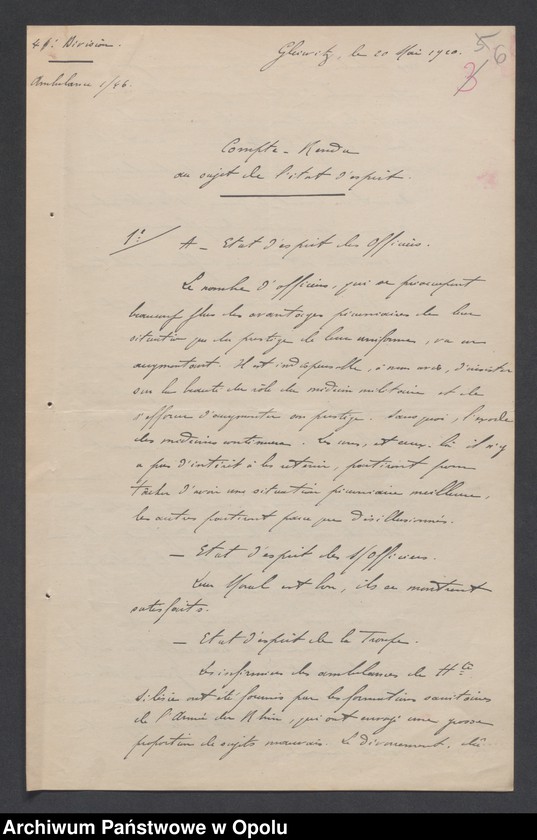 Obraz 8 z jednostki "/Raporty miesięczne oddziałów wojsk francuskich o morale żołnierzy/ V 1920"