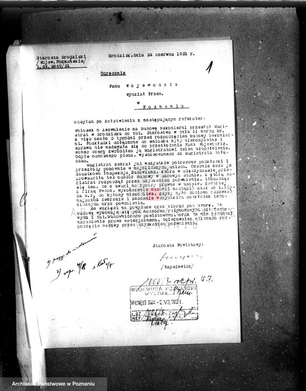 Obraz 5 z jednostki "Zatwierdzenie projektu zakładu przemysłowego /urządzenie bekoniarni/ nr 426, własność Magistrat m. Grodziska"