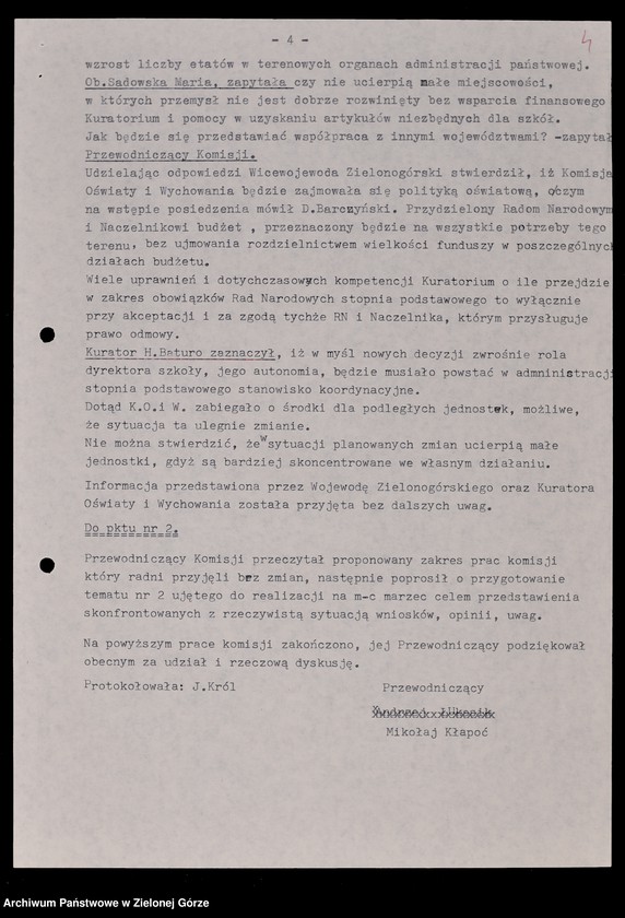 image.from.unit.number "Protokóły z posiedzeń Komisji Oświaty i Wychowania Wojewódzkiej Rady Narodowej w Zielonej Górze; Nr 1 - 4; 1 - 3"