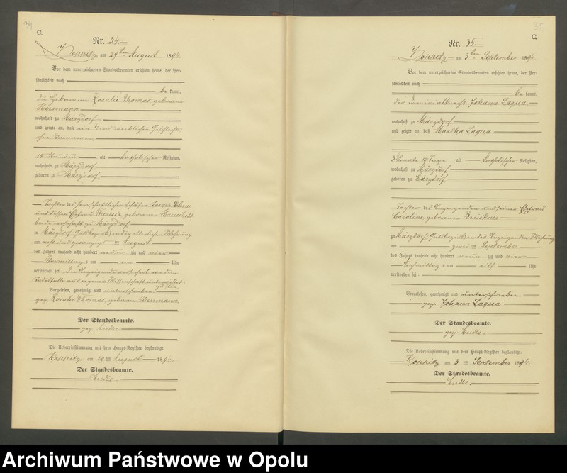 Obraz 20 z jednostki "Sterbe-Neben-Register Standesamts Koppitz pro 1894"