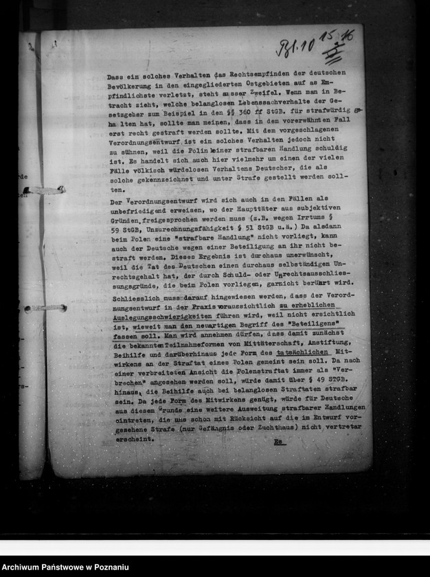 Obraz 20 z jednostki "Verordnung über die Strafbarkeit der Beteiligung an strafbaren Handlungen von Polen und Juden"