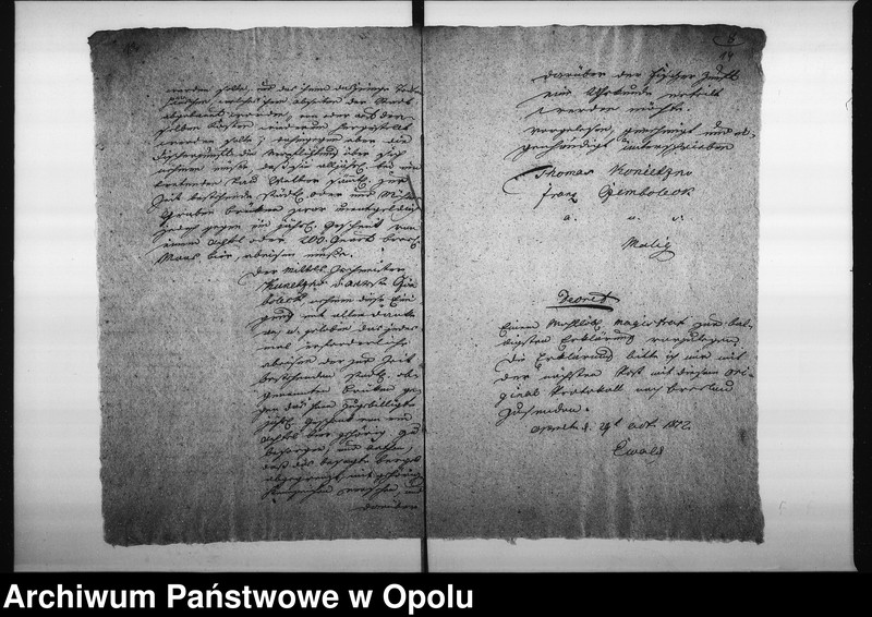 Obraz 12 z jednostki "Acta des Magistrats zu Oppeln betreffend die Ueberlassung des sogenannten städtischen Fischer Bergels an die auf der Domainen Amts Fischerey wohnenden Fischer für die Befungniss die Brücken aufzueissen Vol: I de anno 1812"