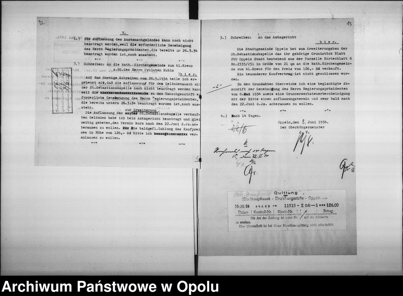 Obraz 11 z jednostki "[Dotyczy rozbudowy kościółka św. Sebastiana w Opolu, odstąpienia parceli przez gminę miejską na powyższy cel]"