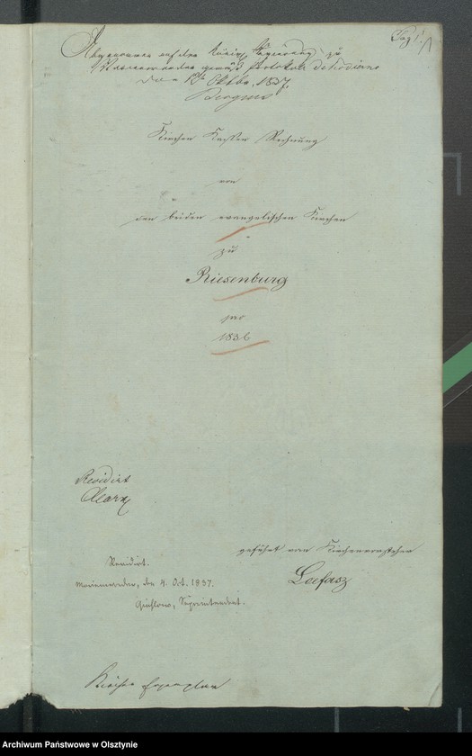 image.from.unit.number "Kirchen Kassen Rechnung von den beiden ewangelischen Kirchen zu Riesenburg"