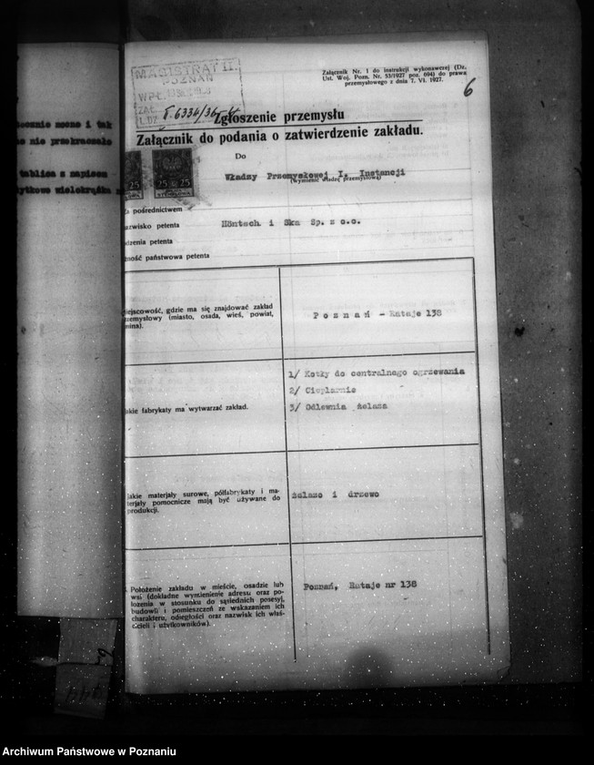 Obraz 10 z jednostki "Zatwierdzenie projektu rozbudowy zakładu przemysłowego /fabryki kotłów centralnego ogrzewania i odlewni żelaza firmy Höntschi Spółka Poznań-Rataje/"