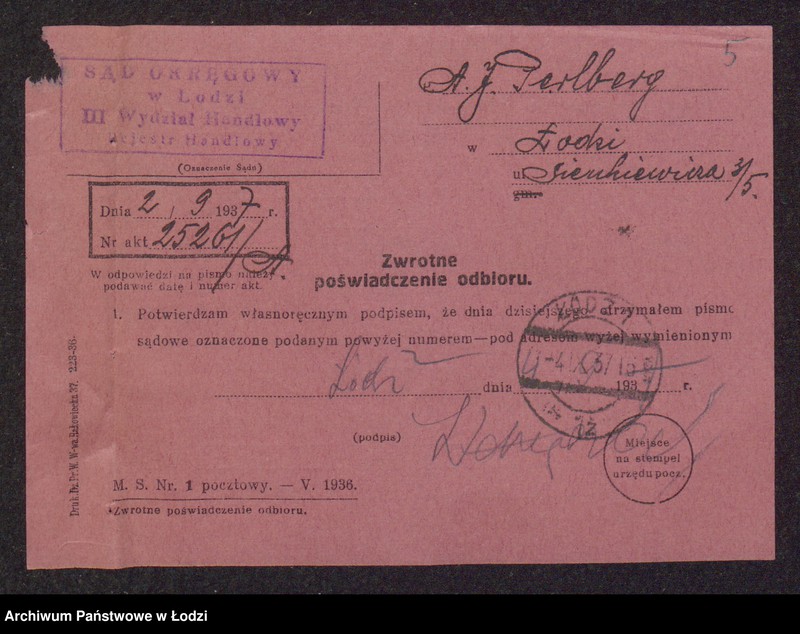 Obraz 7 z jednostki "Abram Jakub Perlberg- tkalnia i skręcalnia zarobkowa"