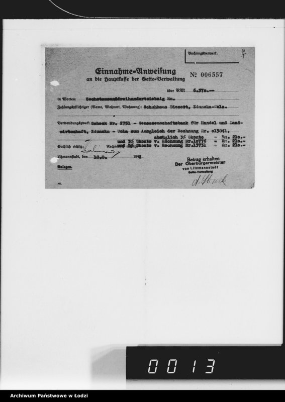 Obraz 11 z jednostki "Einnahme Anweisungen. [za różne wyroby] 73"