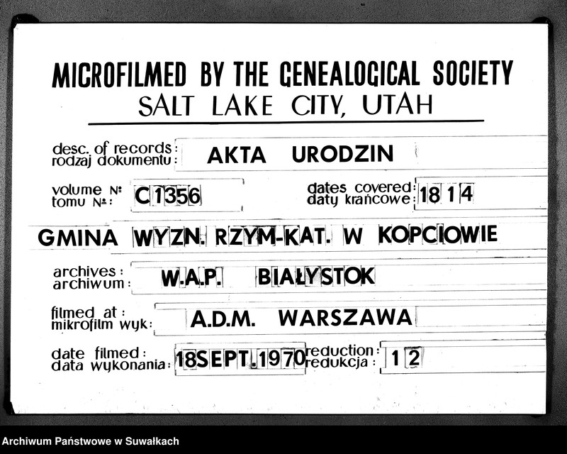 Obraz 1 z jednostki "Akta Urodzonych Gminy Kopciowskiey od dnia 1-go Stycznia 1814 R. do ostatniego Grudnia 1814 R."