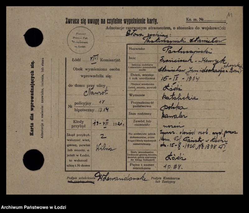 Obraz 13 z jednostki "[Spis ludności Łodzi] Pastuszewski-Patron"