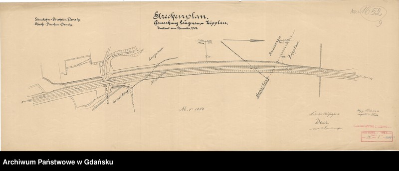 image.from.unit.number "Eisenbahn Direktion Danzig. Strecke: Dirschau - Danzig. Streckenplan. Gemarkung Langfuhr - Zipplau. Zustand vom November 1908"