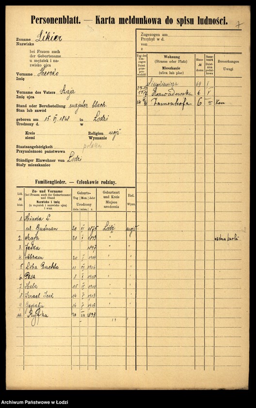 Obraz 9 z jednostki "[Spis ludności Łodzi] Like - Linke"