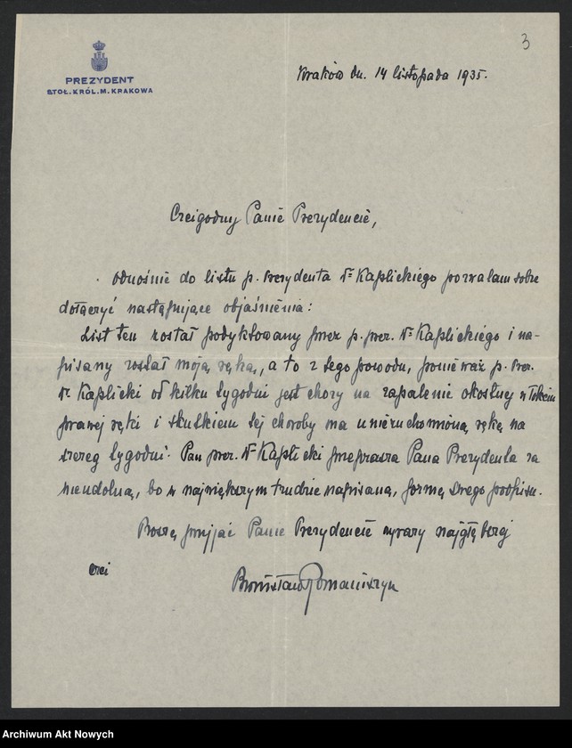 Obraz 5 z jednostki "Kaplicki Mieczysław (prezydent m.st. Krakowa); Załączniki: list majora Bronisława Romaniszyna do I. Paderewskiego; L.1"