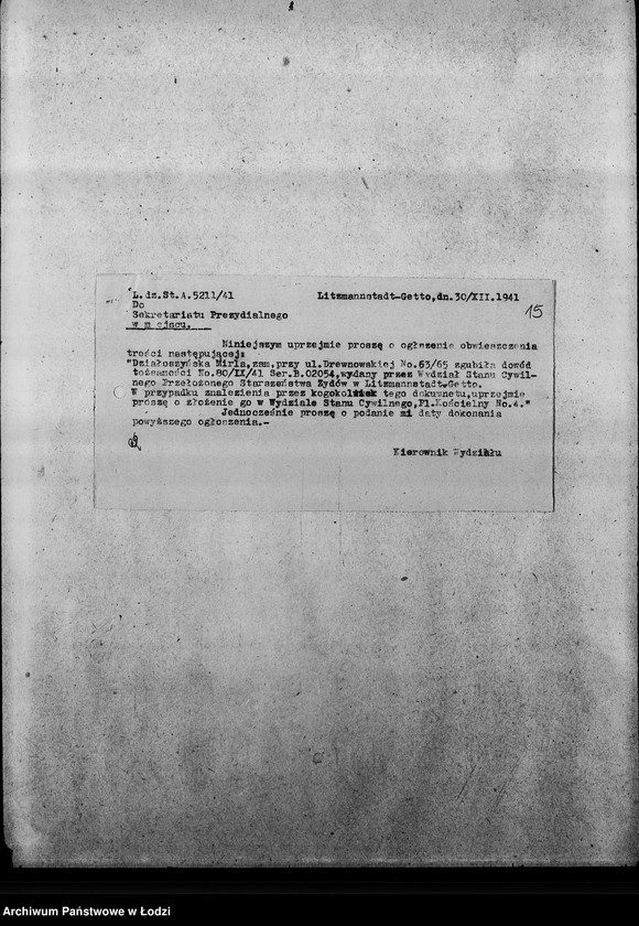 Obraz 19 z jednostki "[Korespondencja w sprawach zagubienia dokumentów tożsamości]"