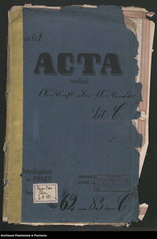 Obraz 2 z jednostki "A. betr. Auskunft über Ausländer Lit. C /Namen-Rotulus vorgeheftet/"