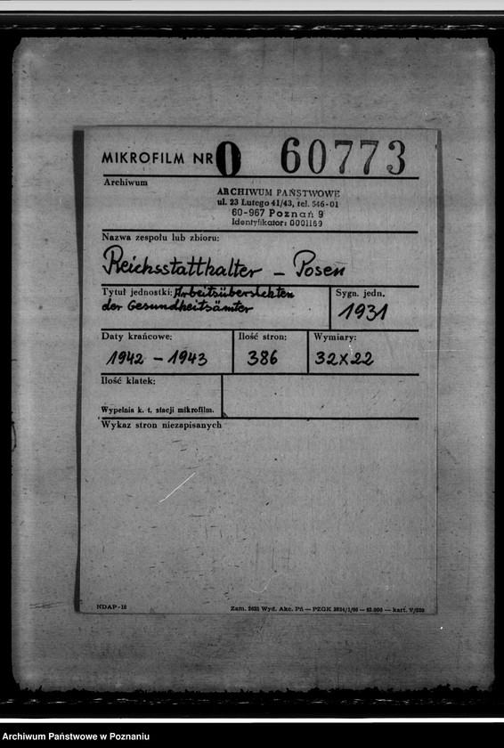 Obraz 2 z jednostki "Arbeitsübersichten der Gesundheitsämter"