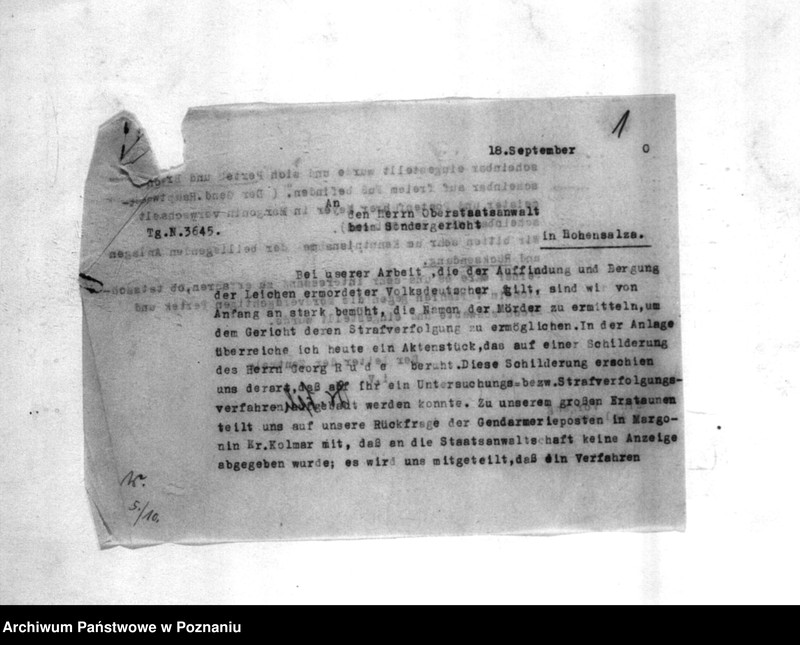 Obraz 5 z jednostki "Korespondencja w sprawie wytoczenia procesów sądowych Polakom, podejrzanym o zabójstwo miejscowych Niemców w 1939roku"