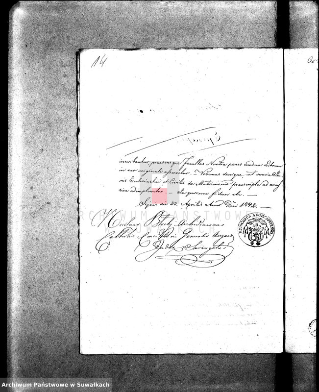 image.from.unit.number "Annexa do Akt Małżeństw Parafij Suwalskiey za Rok 1842."