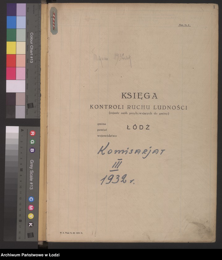 Obraz 4 z jednostki "Księga kontroli ruchu ludności (rejestr osób przybywających do gminy) Łódź, komisariat III, nr 1-4543"