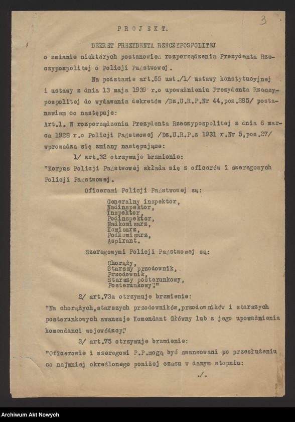 image.from.unit.number "Nowelizacji rozporządzenia Prezydenta Rzeczpospolitej o Policji Państwowej. Projekt dekretu, korespondencja."