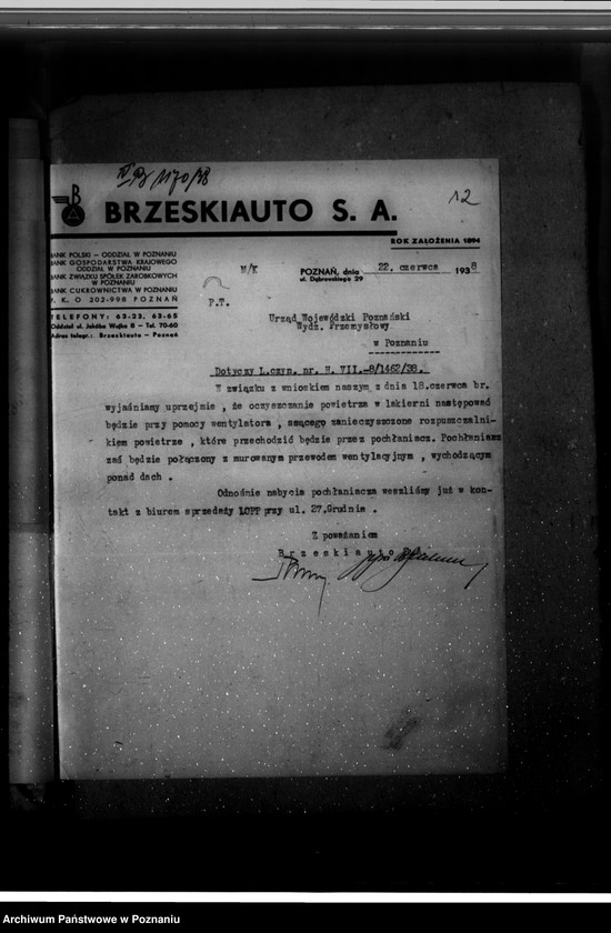 Obraz 16 z jednostki "Zatwierdzenie projektu urządzenia zakładu przemysłowego wykończalni i lakierni Firmy Brzeski - Auto S. Akcyjna W Poznaniu ul. Dąbrowskiego 29"