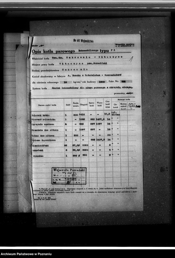 Obraz 5 z jednostki "Cukrownia w Witaszycach nr fabr. kotła 736 nr woj. kotła 6106"