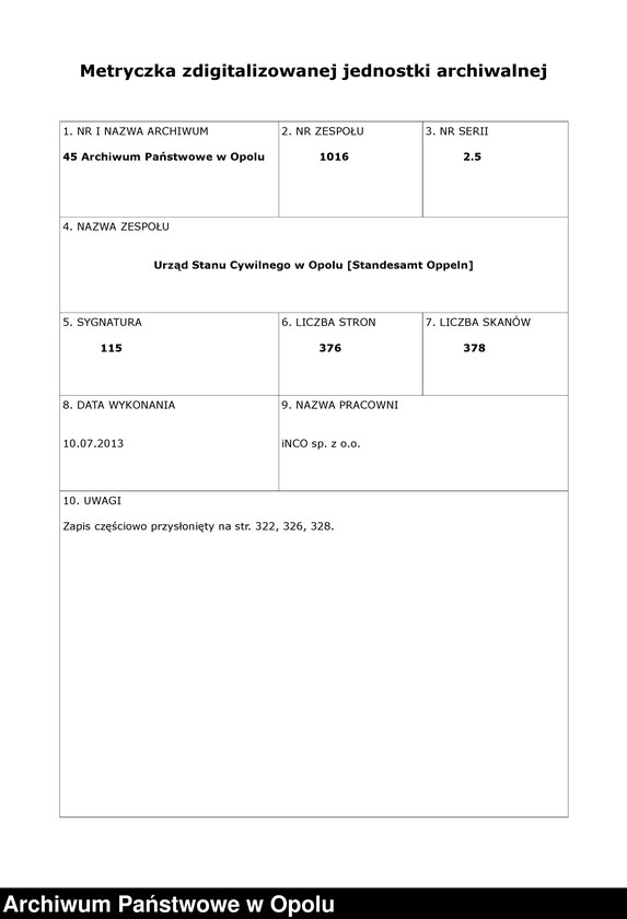 Obraz 2 z jednostki "Urząd Stanu Cywilnego w Opolu 1878 Rejestr zgonów Księga Miejscowa Nr 1 do 376"