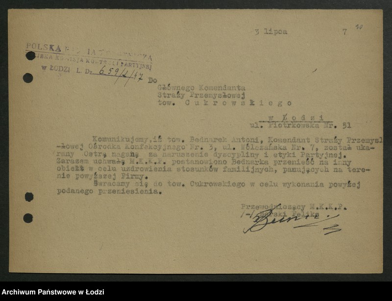 Obraz 11 z jednostki "Korespondencja Miejskiej Komisji Kontroli Partyjnej t. II"