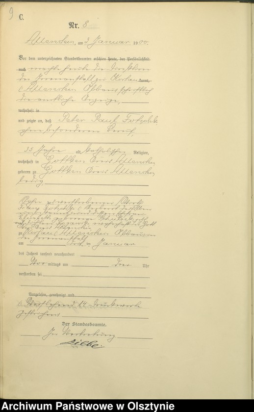 image.from.unit.number "Sterbe-Haupt-Register Tom I,Nr 1 - 399"