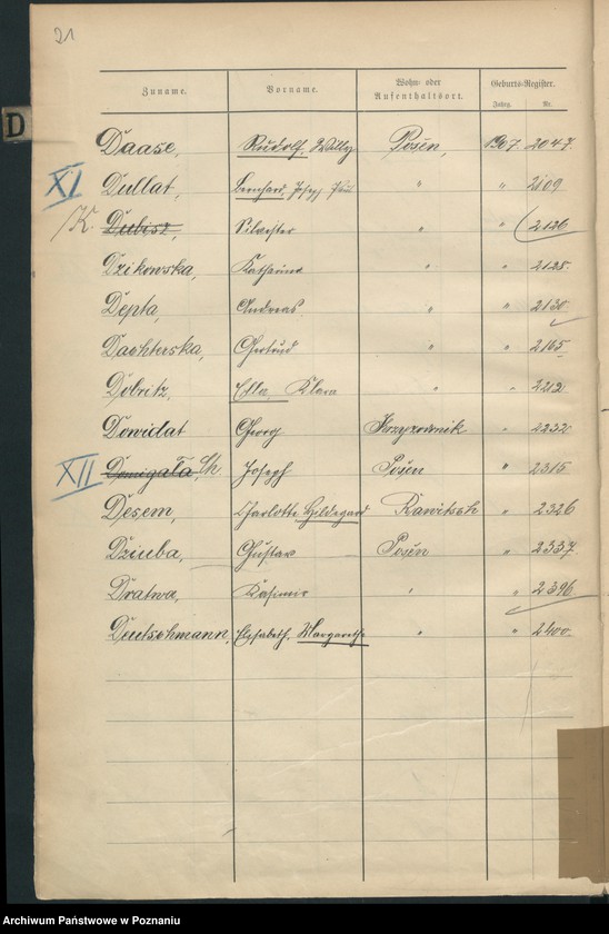 Obraz 14 z jednostki "Spis alfabetyczny urodzeń za 1907"