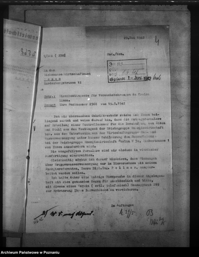 Obraz 8 z jednostki "Versuchsbohrungen für Gruppen- Wasserversorgung im Kreise Lissa"