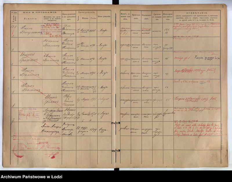 Obraz 7 z jednostki "[Księga ludności stałej m. Łodzi guberni piotrkowskiej nr domu 826-831]"