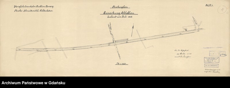 image.from.unit.number "Königliche Eisenbahn-Direktion Danzig. Strecke: Schneidemühl-Güldenboden. Streckenplan Gemarkung Schlablau. Zustand vom Juli 1909. Blatt 3"