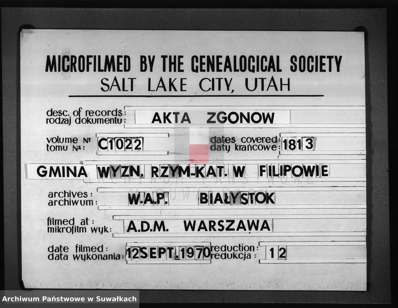 Obraz 1 z jednostki "Akta Zeszłych Gminy Filipowskiey od 1wszego Stycznia 1813 R-u"