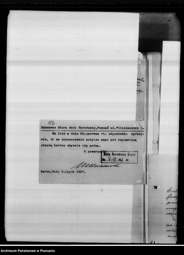 Obraz 17 z jednostki "Rok Kościuszkowski - korespondencja związana z obchodami setnej rocznicy śmierci Tadeusza Kościuszki."