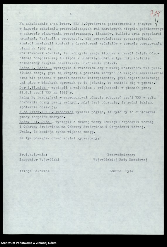 image.from.unit.number "Protokóły z posiedzeń Prezydium Wojewódzkiej Rady Narodowej w Zielonej Górze; Nr 25 - 27 "