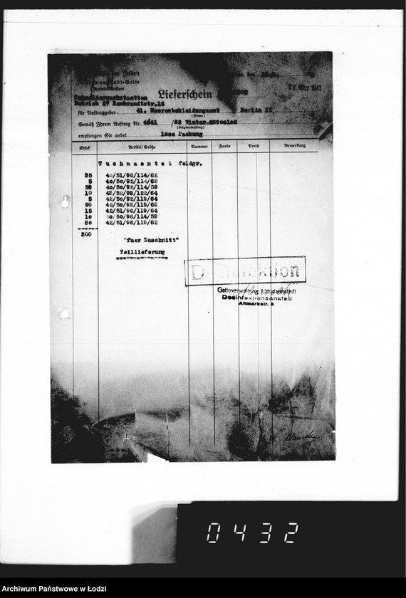 image.from.unit.number "[Dowody dostawy umundurowania dla] Heeresbekleidungsamt Berlin II"