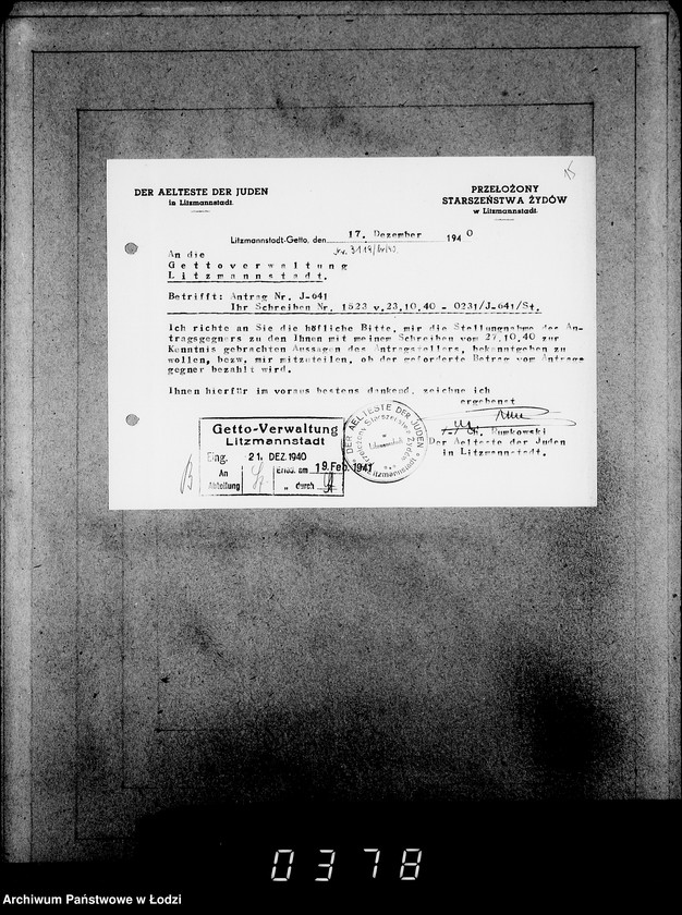 Obraz 19 z jednostki "J. 641-660.[Wnioski Żydów z Getta o zwrot należności za pracę lub towar wzięty na kredyt]"