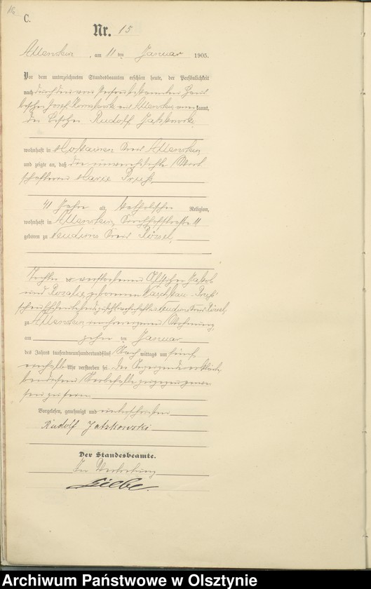 image.from.unit.number "Sterbe-Haupt-Register Tom I, Nr 1 - 425"