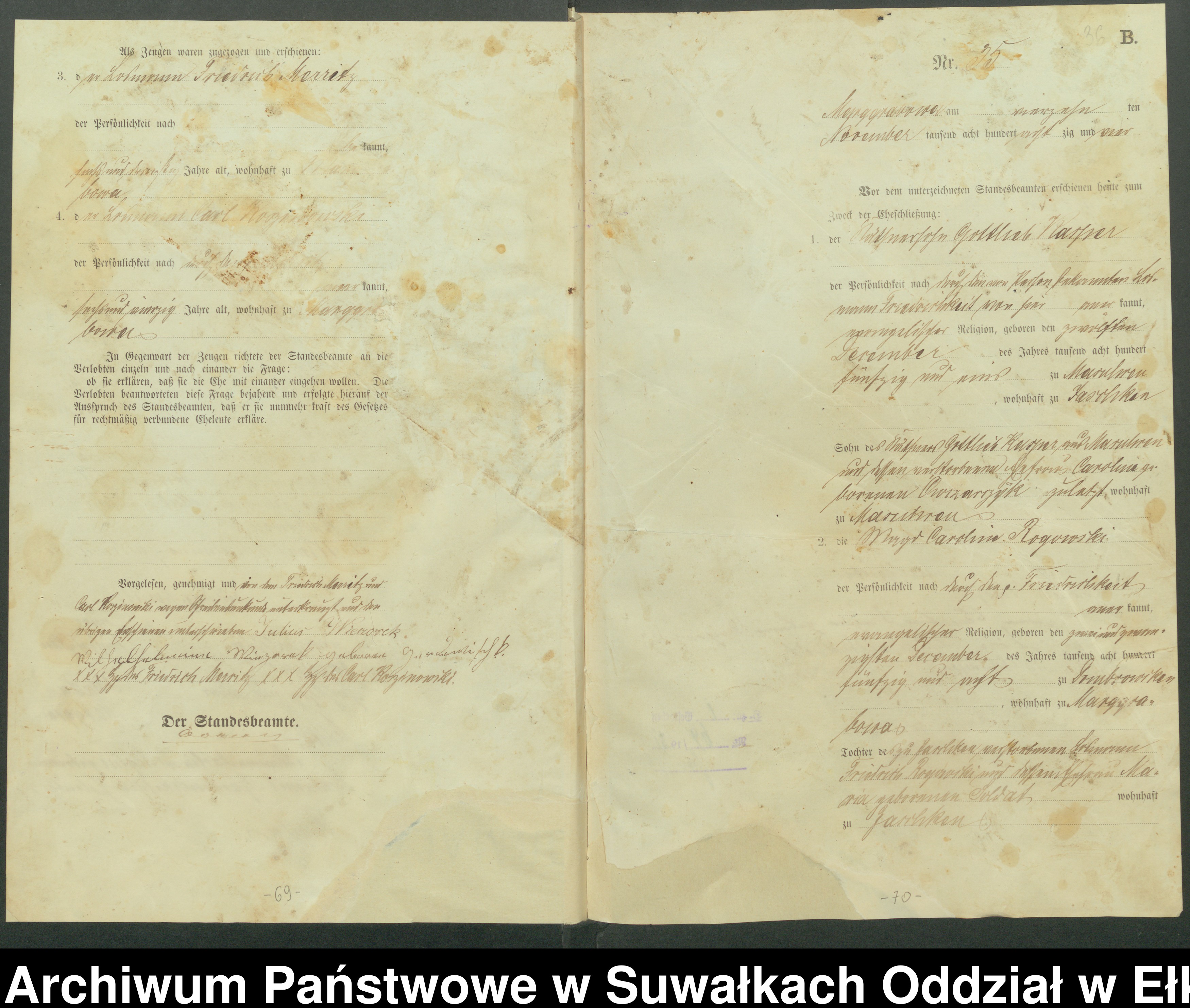 Skan z jednostki: Heiraths-Haupt-Register des Königlichen Preussischen Standes-Amtes Stadtgemeinde Marggrabowa Kreis Oletzko