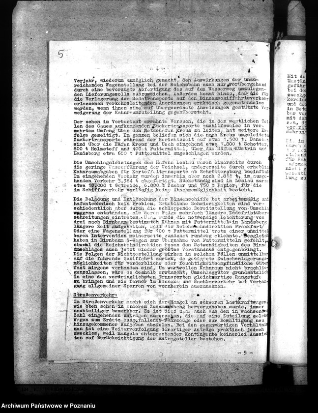 Obraz 9 z jednostki "Berichte über Auswirkungen der Verkehrslage im Reichsbahndirektionsbezirk Posen. Versorgung der bombenbeschädigten Bevölkerung. Treibstoffzuteilungen"