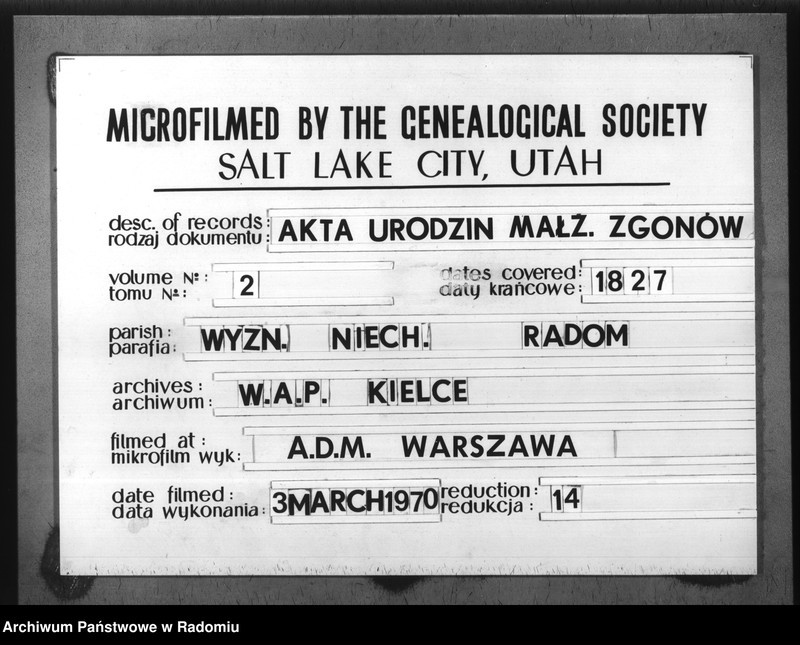 image.from.unit.number "Akta Stanu Cywilnego Wyznania Mojżeszowego Parafii Radom Urodzin, Małżeństwa i Zejścia Roku 1827"