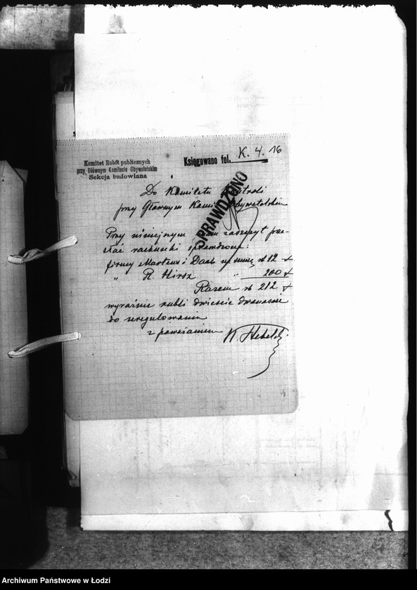 Obraz 19 z jednostki "Korespondencja Sekcji Budowlanej [z Komitetem Kontroli-rachunki, rozliczenia za wykonane prace]"