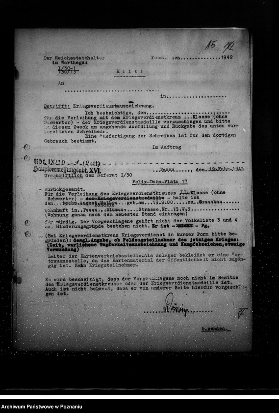 Obraz 19 z jednostki "Sammlung der Vorschläge für Kriegsverdienstkreuze"